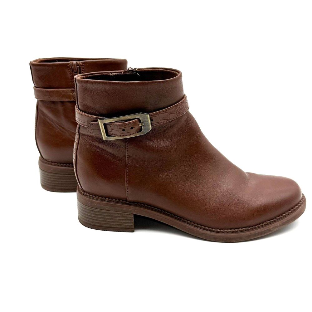 Clarks Collection Wyowens Femi Brown Leather Ankle Boots Size 8M Buckle Strap
